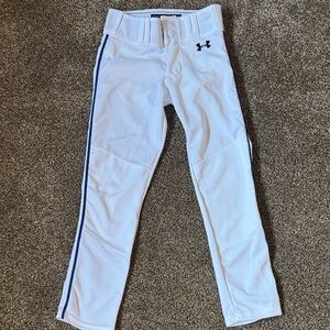 Under Armour Baseball Pants YSM white with royal blue piping down leg
